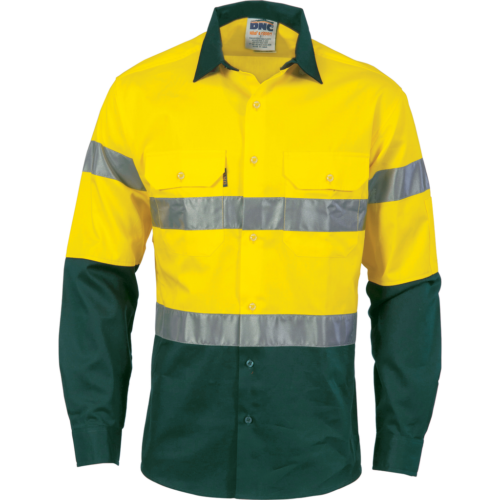 DNC Hi Vis Two Tone Cool Breeze Cotton Shirt With Generic R/Tape L/S (3966)