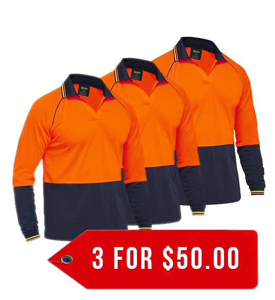 Bisley Two Tone Hi Vis Long Sleeve Polo-3 Pack-(BK6440-1)