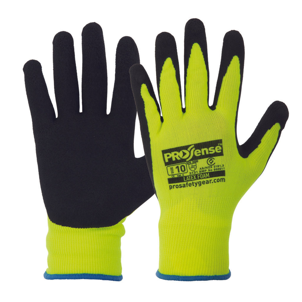 Pro Choice Black Latex Foam On Hi Vis Yellow Nylon Liner Pair of 12 (LFN)