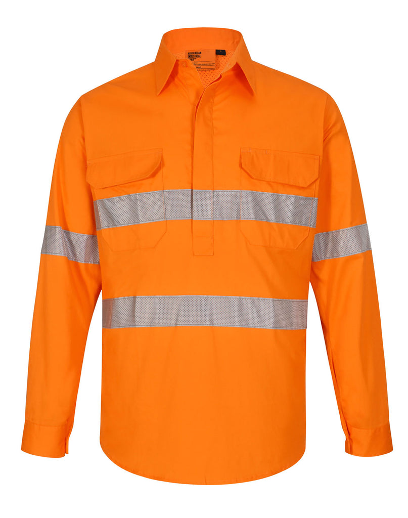 Winning Spirit Unisex HI VIS Cool-Breeze Closed Front LS Shirt With Perforated Tape (SW87)