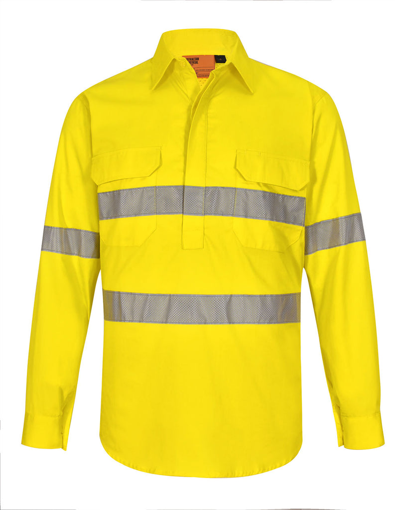 Winning Spirit Unisex HI VIS Cool-Breeze Closed Front LS Shirt With Perforated Tape (SW87)