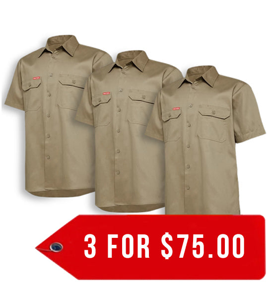 Hard Yakka Core Short Sleeve Lightweight Vented Cotton Shirt (Y04625-1)-3 Pack