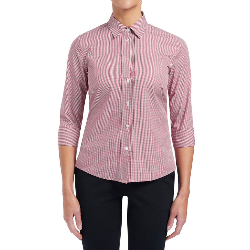 NNT Uniforms Gingham 3/4 Slv Tuck Shirt(CAT9Q9)