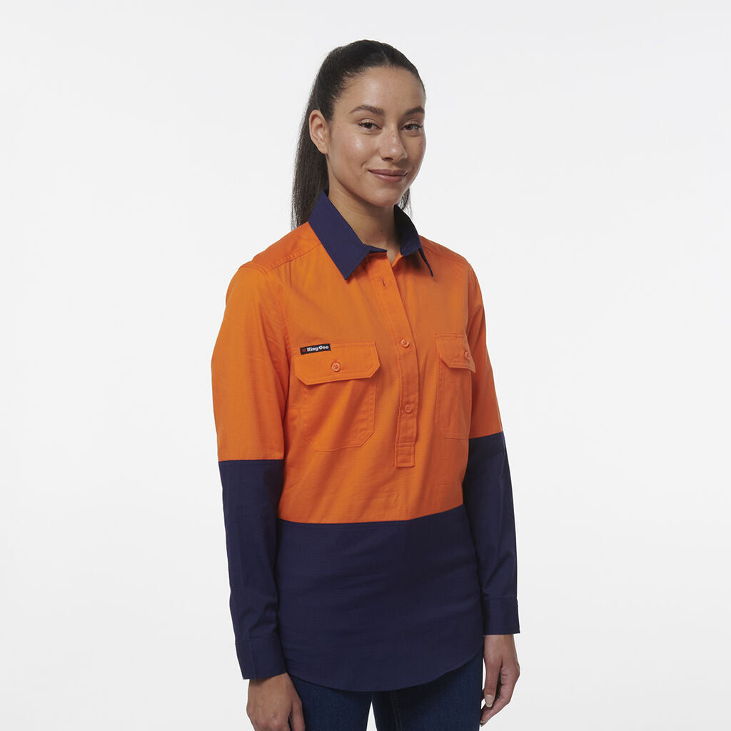 King Gee Women's Workcool Vented Closed Front Spliced Shirt (K44211)