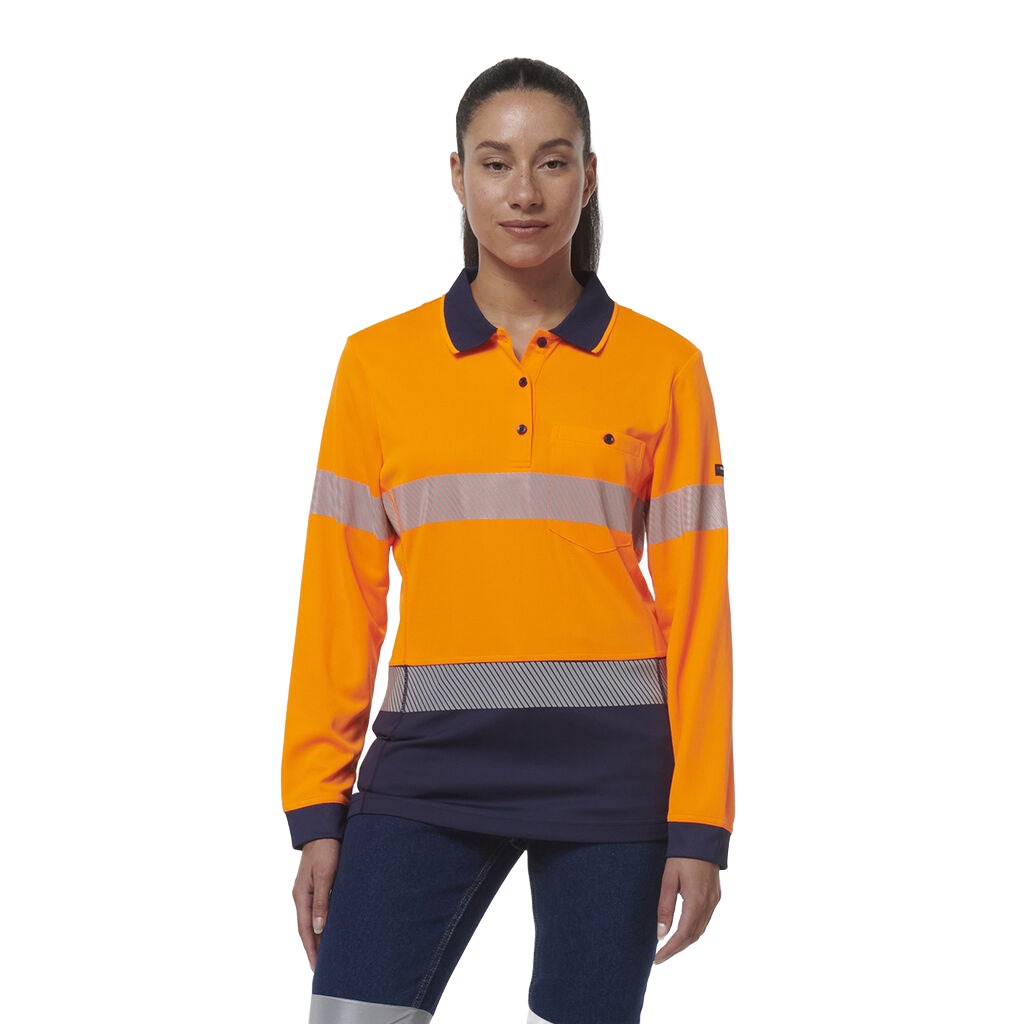 King Gee Women's Workcool Hyperfreeze Spliced Long Sleeve Polo With Segmented Tape (K44223)