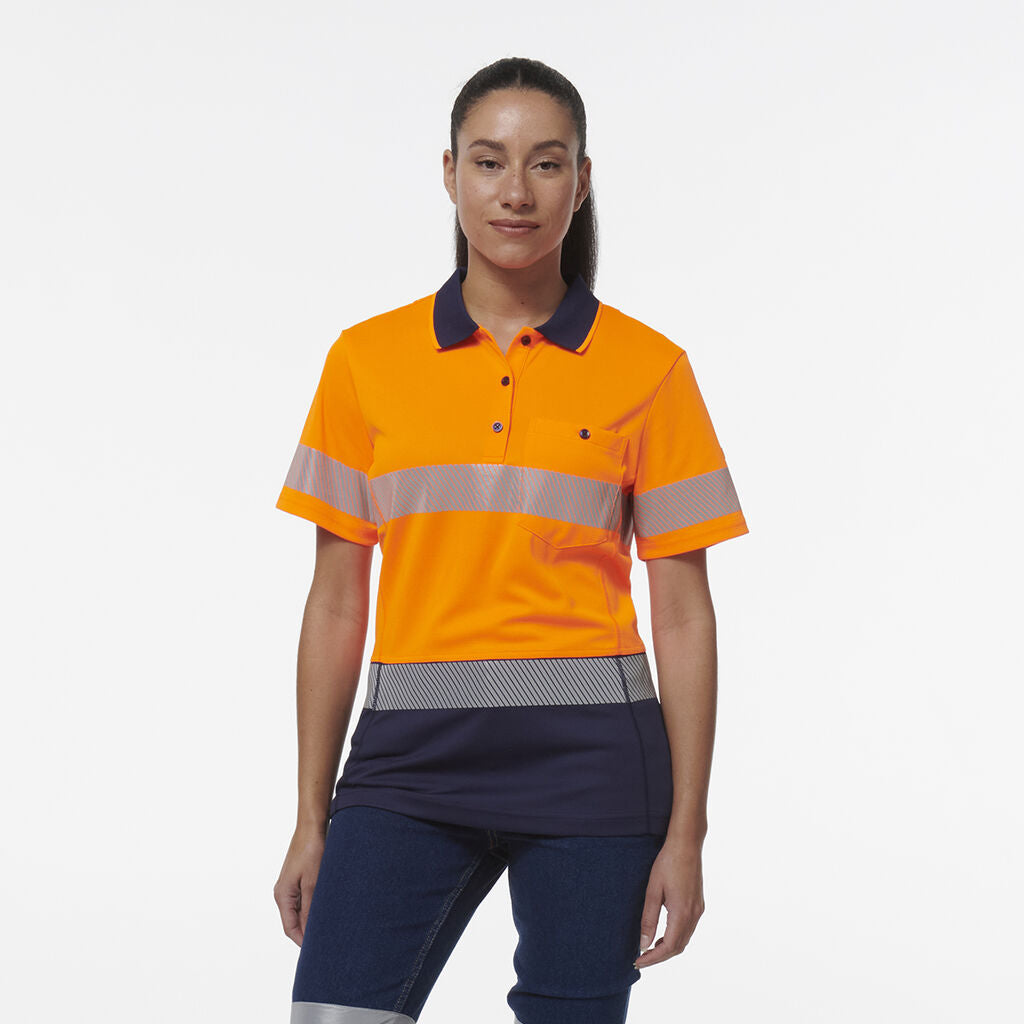 King Gee Women's Workcool Hyperfreeze Spliced Short Sleeve Polo With Segmented Tape (K44224)