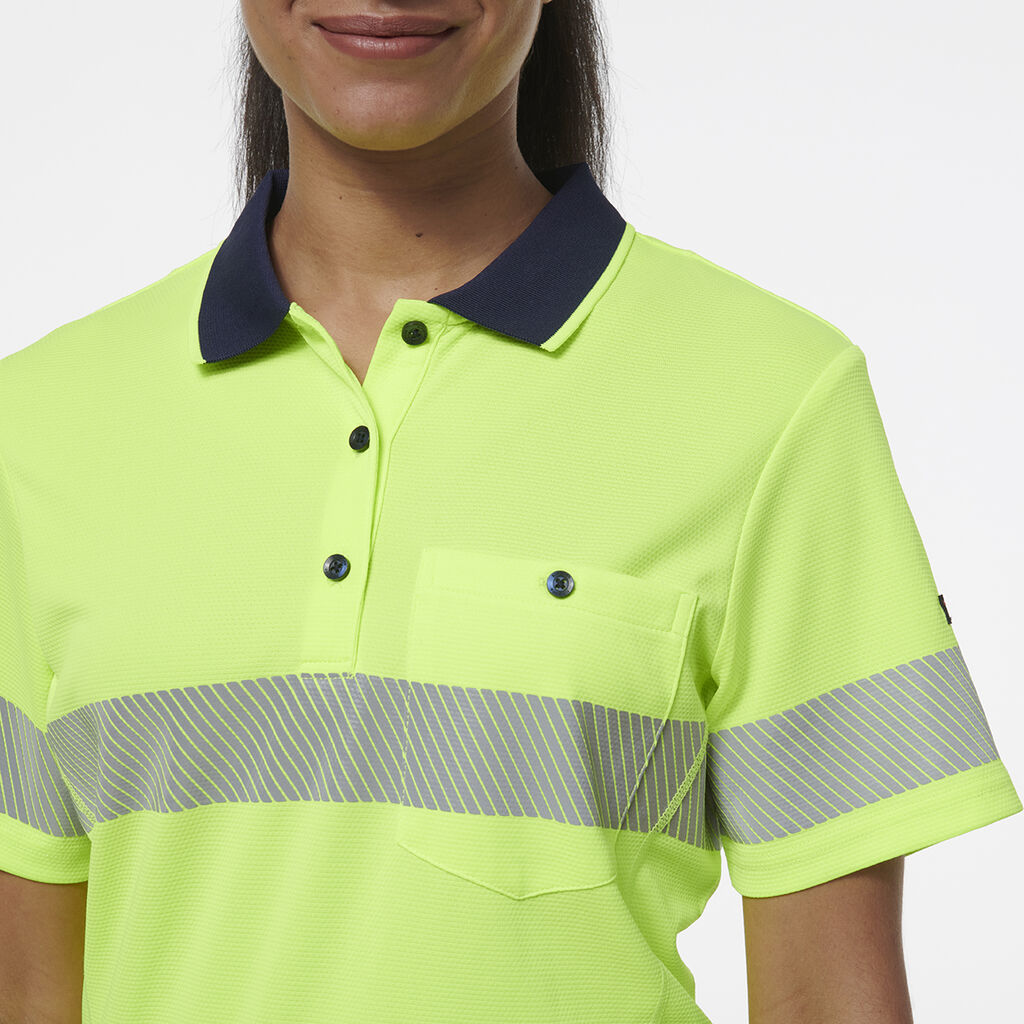 King Gee Women's Workcool Hyperfreeze Spliced Short Sleeve Polo With Segmented Tape (K44224)