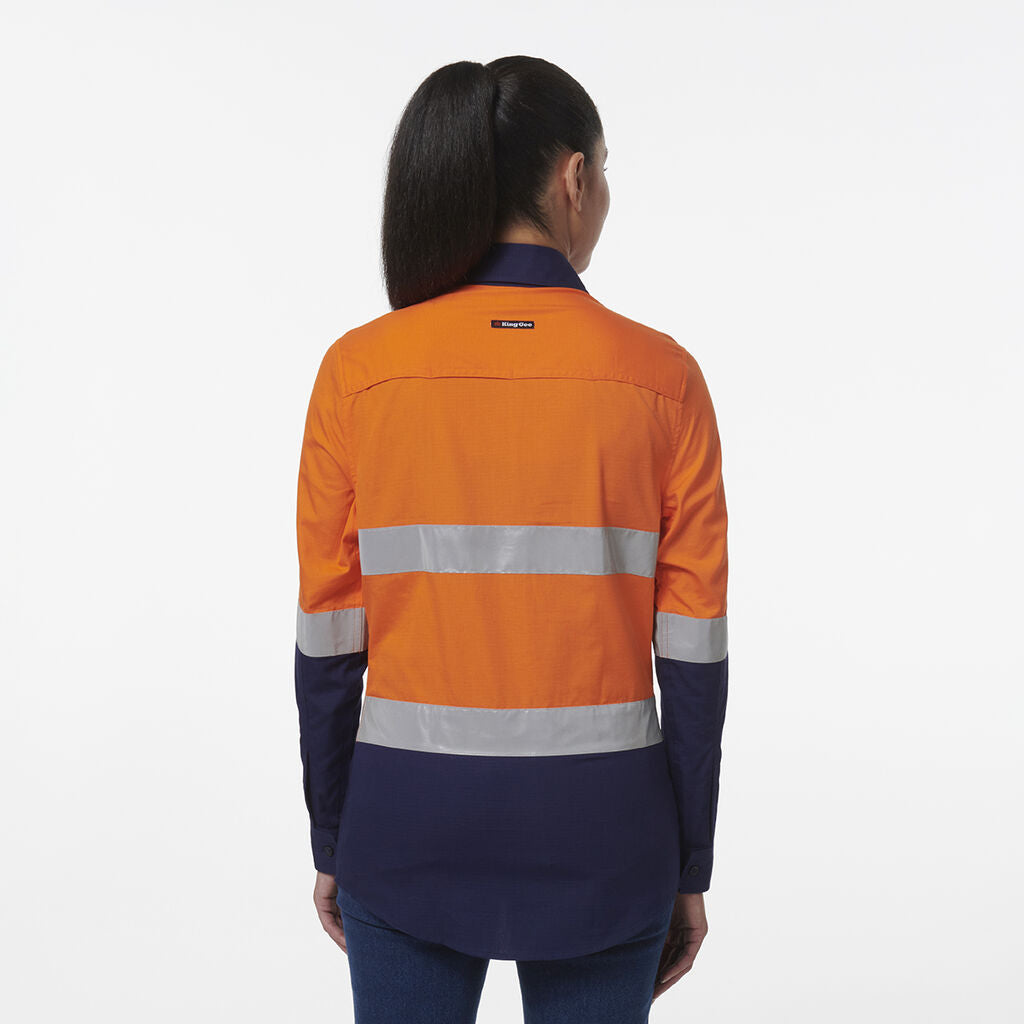 K44544 Back King Gee Women's Workcool Vented Closed Front Reflective Shirt (K44230 ...