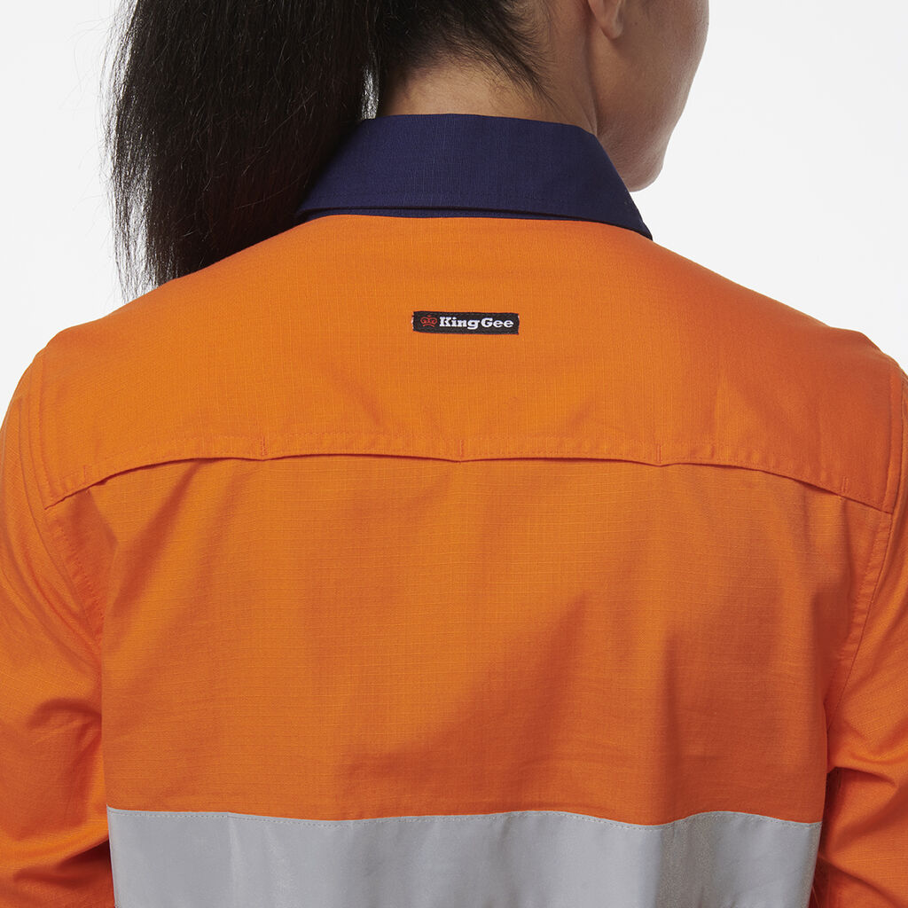 K44544 Back King Gee Women's Workcool Vented Closed Front Reflective Shirt (K44230 ...