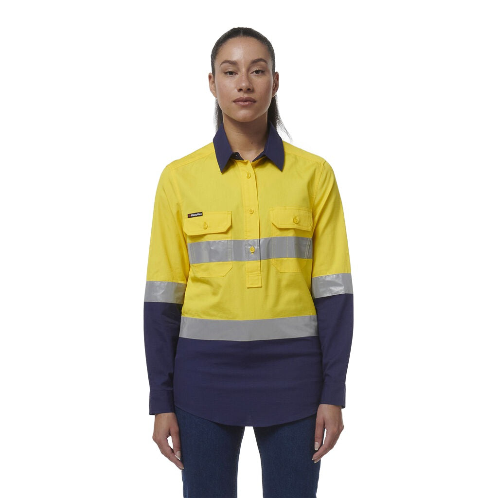 K44544 Back King Gee Women's Workcool Vented Closed Front Reflective Shirt (K44230 ...