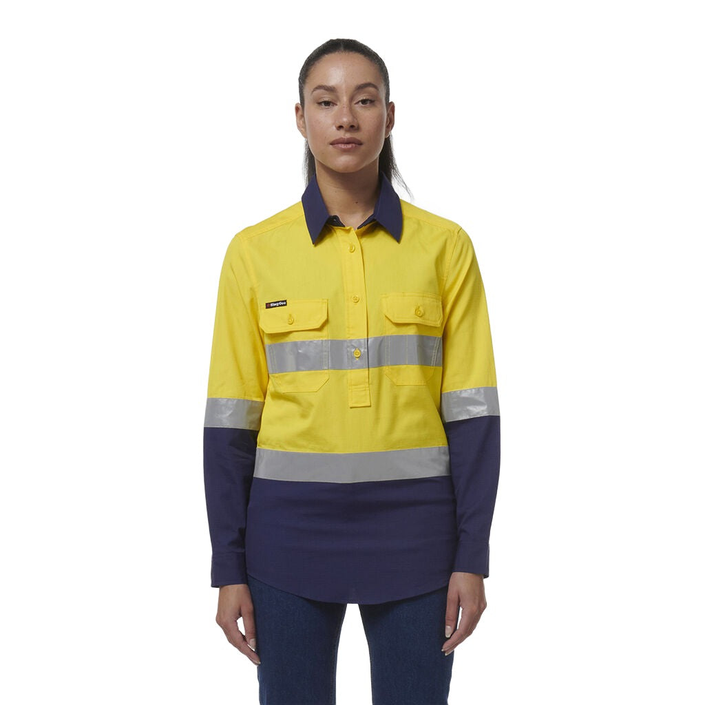 King Gee Women's Workcool Vented Closed Front Reflective Shirt (K44230)