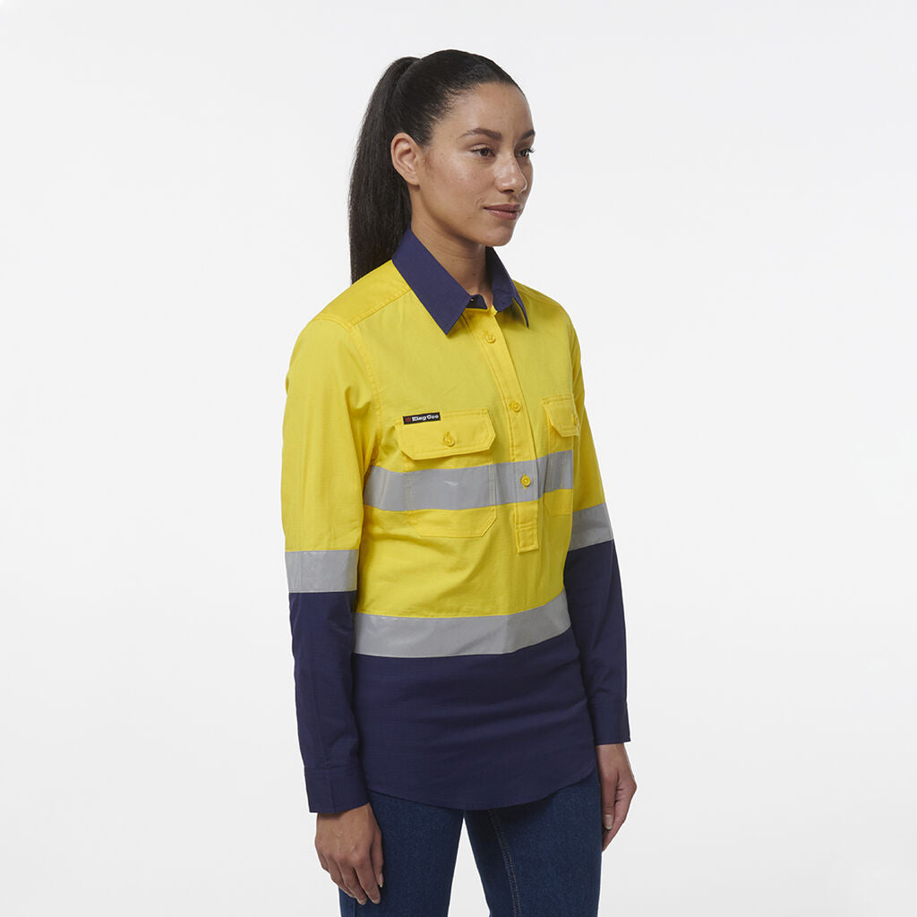 K44544 Back King Gee Women's Workcool Vented Closed Front Reflective Shirt (K44230 ...