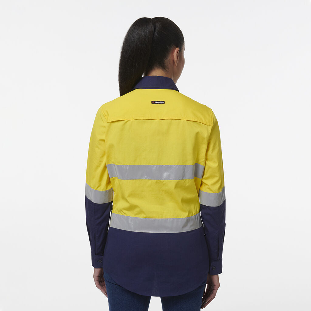 K44544 Back King Gee Women's Workcool Vented Closed Front Reflective Shirt (K44230 ...