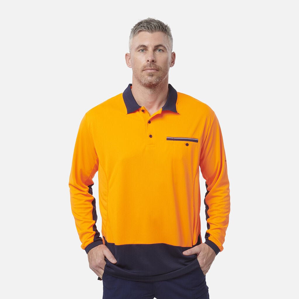 King Gee Workcool Hyperfreeze Hi Vis Lightweight Long Sleeve Polo K54 Budget Workwear