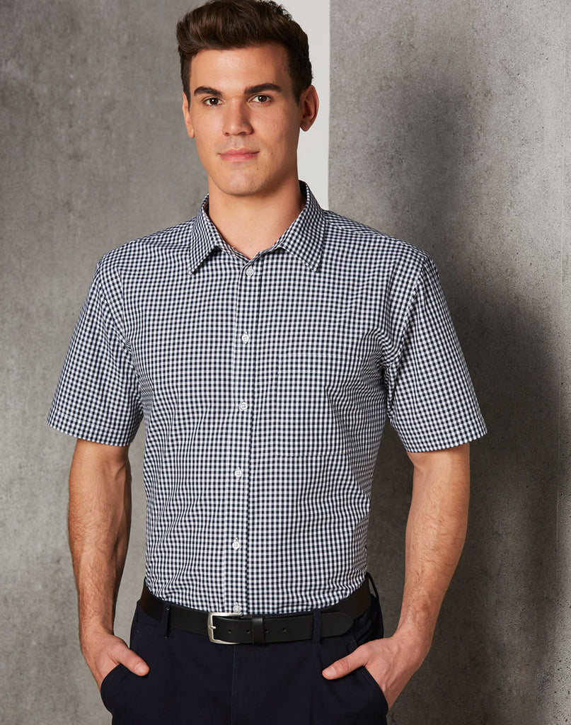 Winning Spirit Men’s Gingham Check Short Sleeve Shirt (M7300S)