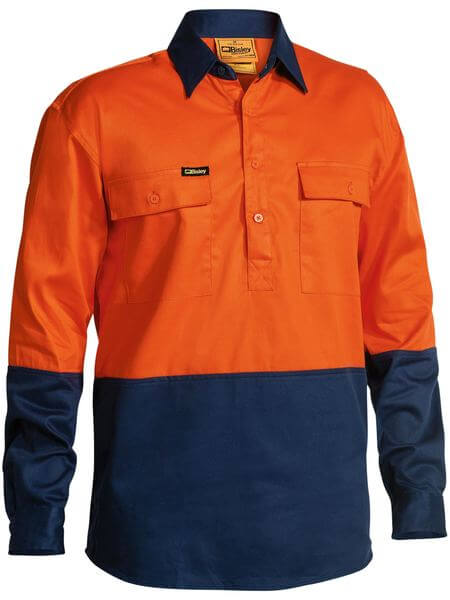 Bisley Hi Vis Closed Front Drill Shirt- Long Sleeve (BSC6267)