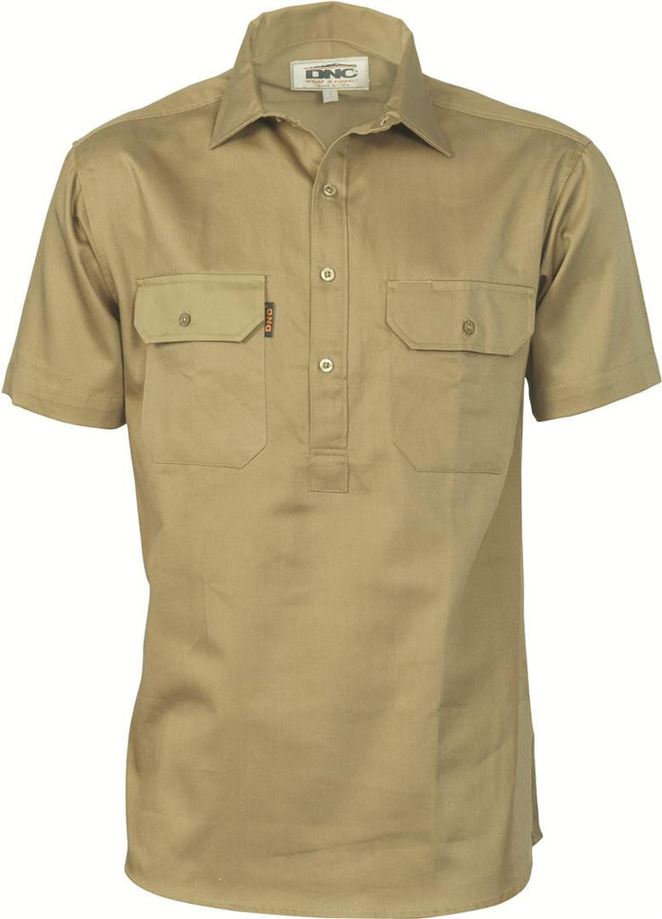 DNC Cotton Drill Close Front Work Shirt - Short Sleeve (3203)