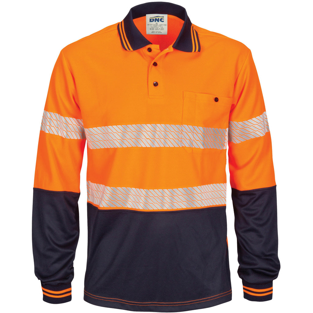 DNC Hi Vis Segment Taped Mircomesh Polo- L/S (3513)