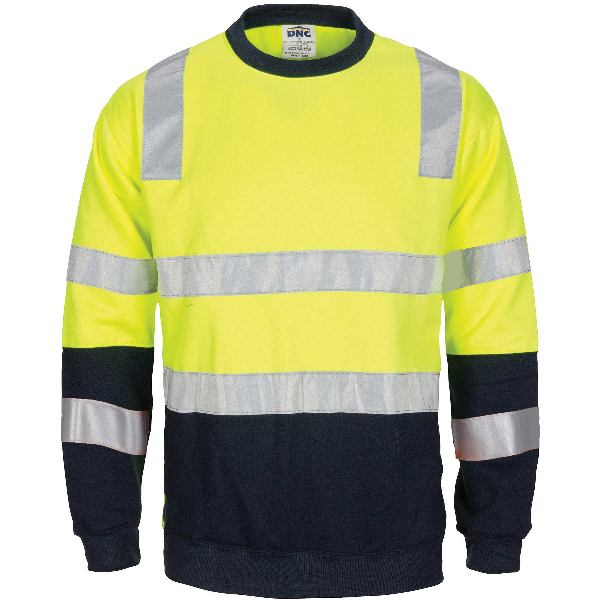 DNC Hi Vis 2 Tone Crew Neck Fleecy Sweat Shirt With Shoulders Double Hoop Body And Arms Csr R tape 3723