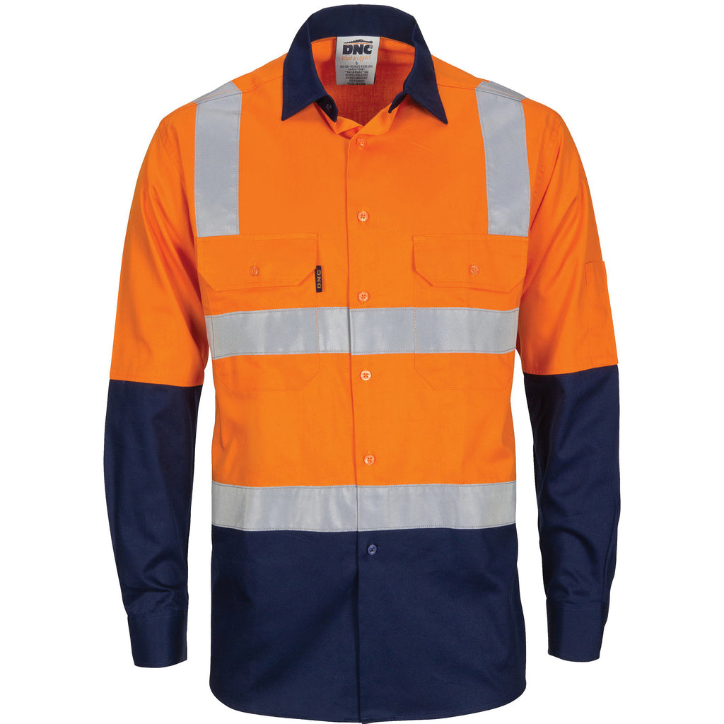 DNC Hivis Two Tone Cool-breeze Cotton Shirt With Hoop & Shoulder Csr Reflective Tape - Long Sleeve (3747)
