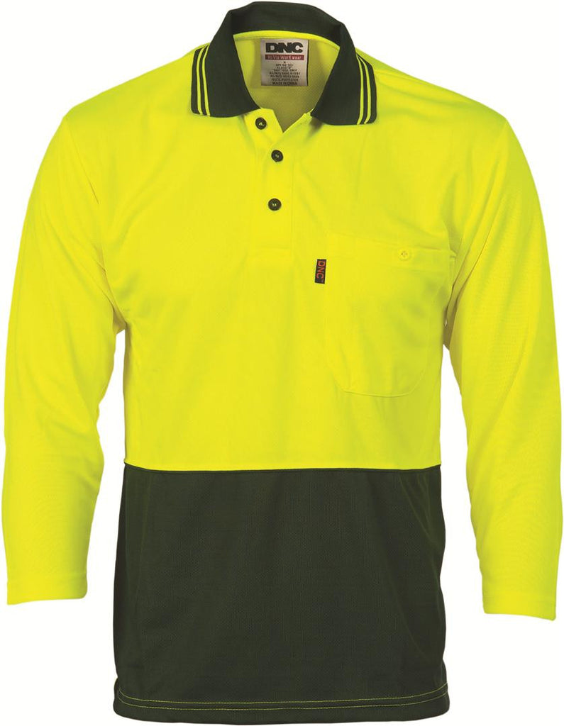 DNC HiVis Two Tone Fluoro Polo Shirt, Micromesh, 3/4 Sleeve (3812)