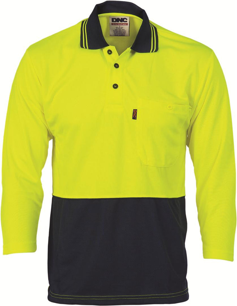 DNC HiVis Two Tone Fluoro Polo Shirt, Micromesh, 3/4 Sleeve (3812)
