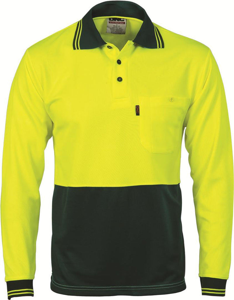 DNC Hivis Two Tone Cool Breathe Polo Shirt, Long Sleeve (3813)