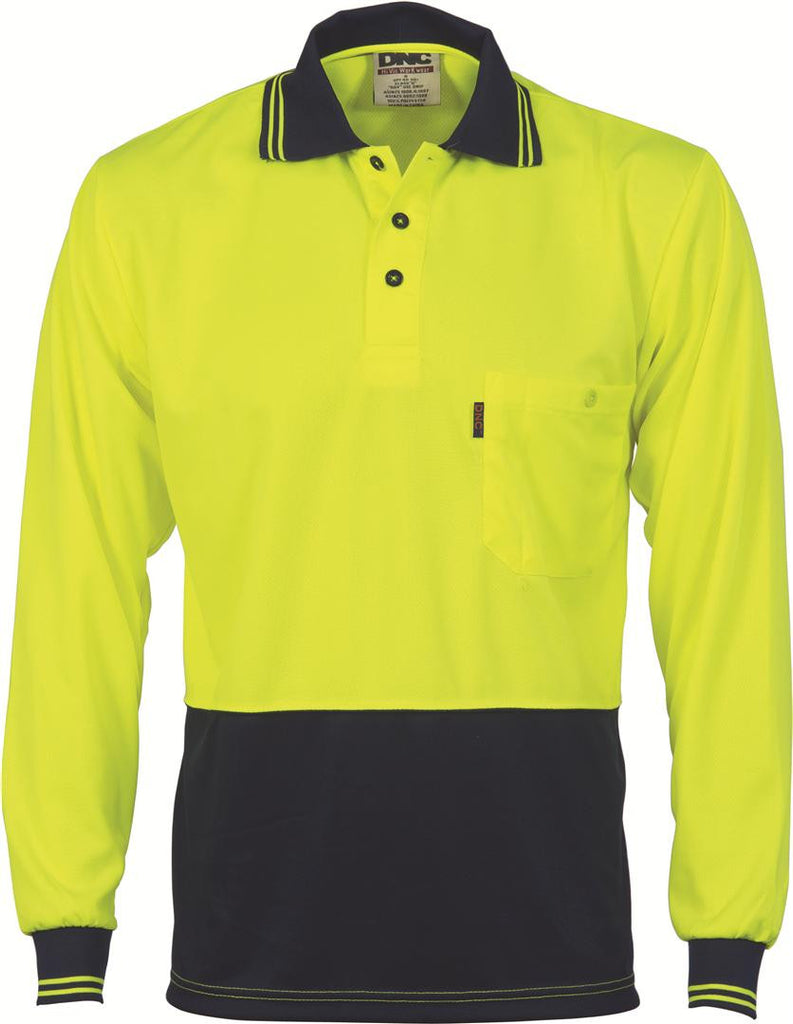 DNC Hivis Two Tone Cool Breathe Polo Shirt, Long Sleeve (3813)