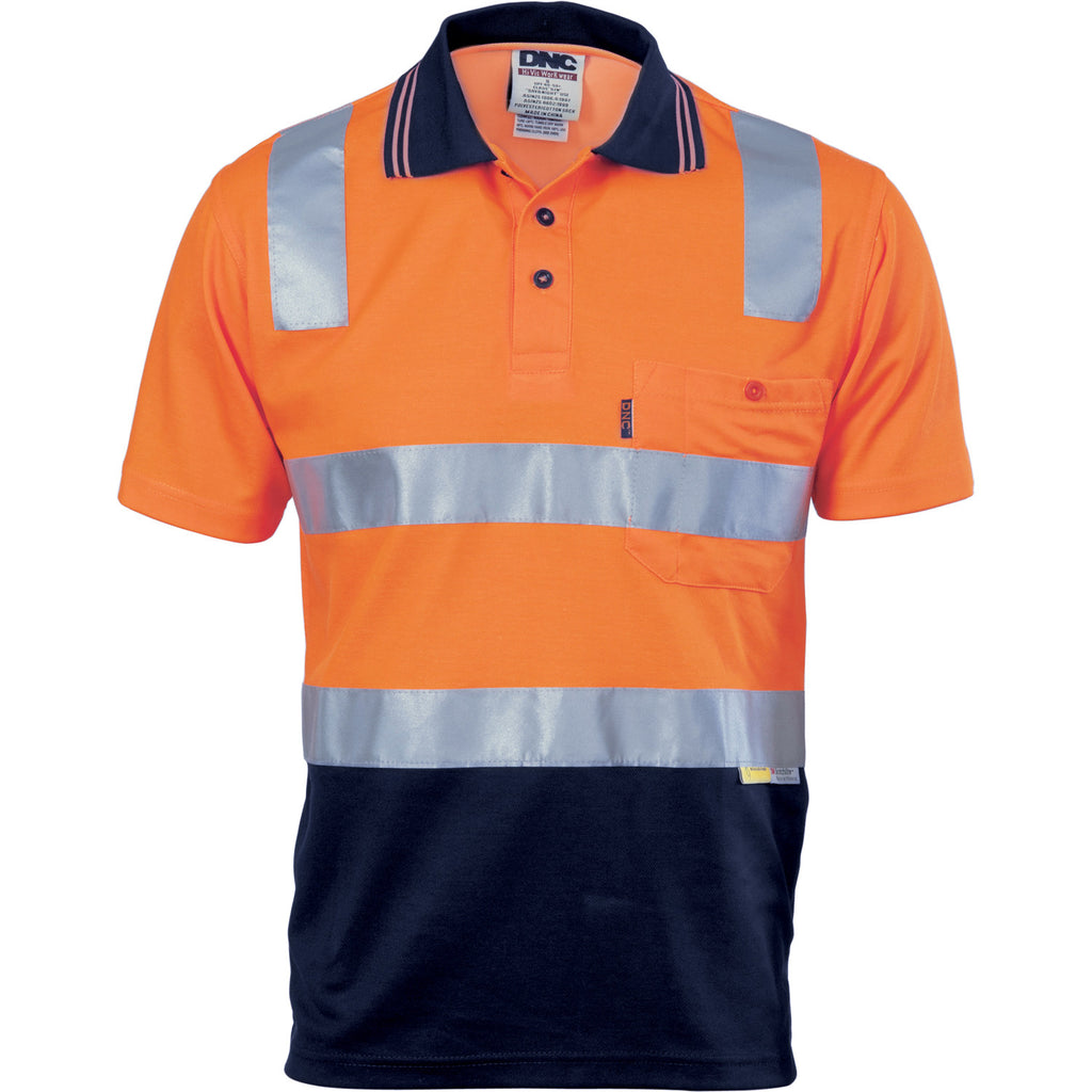 DNCCotton Back Hivis Two Tone Polo Shirt With Csr R/ Tape - Short Sleeve (3817)