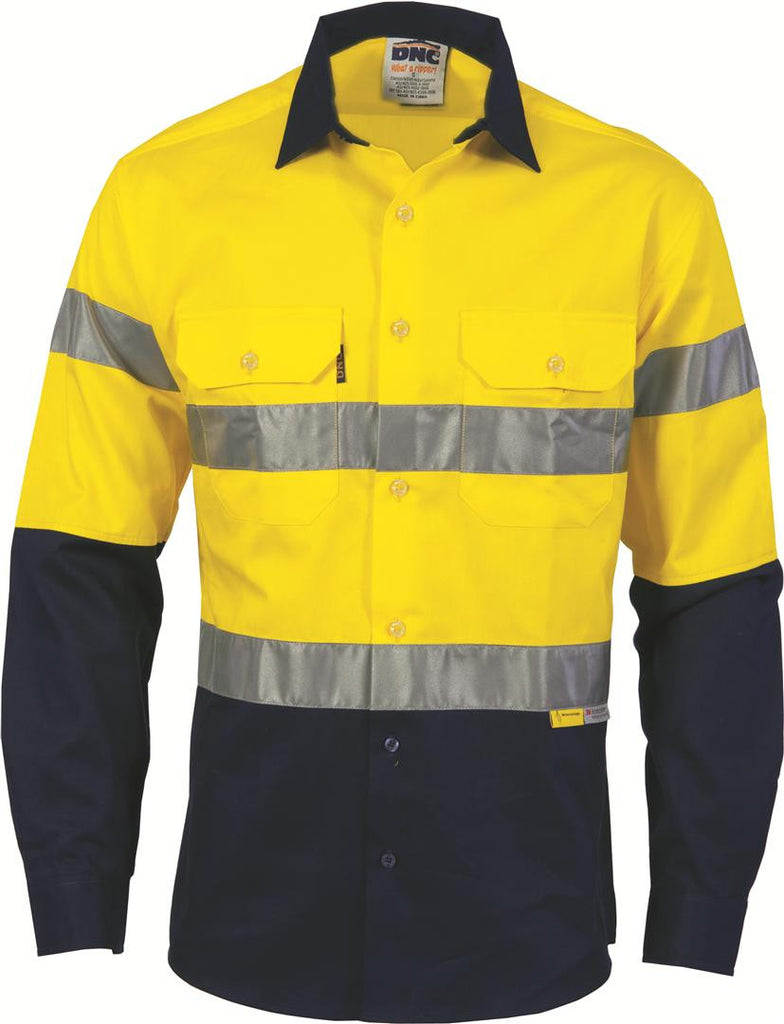 DNC HiVis Two Tone Cotton Shirt with 3M R/Tape, Long Sleeve (3836)