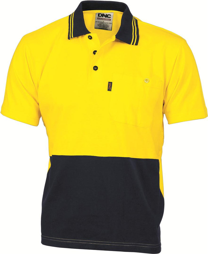 DNC HiVis Cool-Breeze Cotton Jersey S/S Polo Shirt with Under Arm Cotton Mesh (3845)