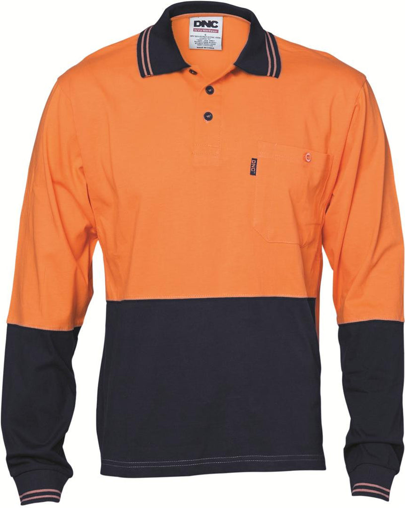 DNC HiVis Cool-Breeze Cotton Jersey L/S Polo Shirt with Under Arm Cotton Mesh (3846)