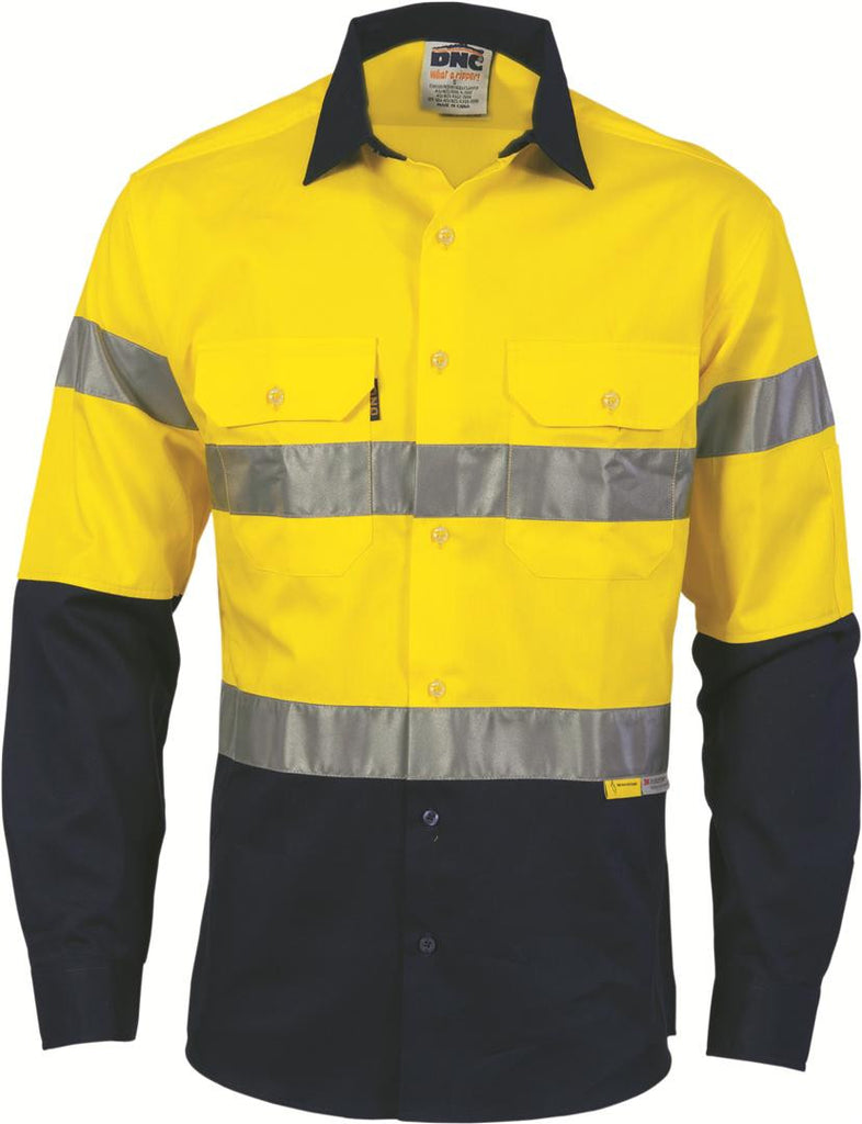 DNC HiVis Two Tone Cool-Breeze Cotton Shirt with 3M Reflective Tape, L/S (3886)