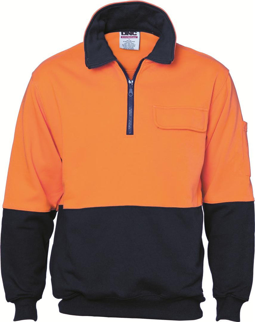 DNC HiVis Two Tone 1/2 Zip Cotton Fleecy Windcheater (3923)