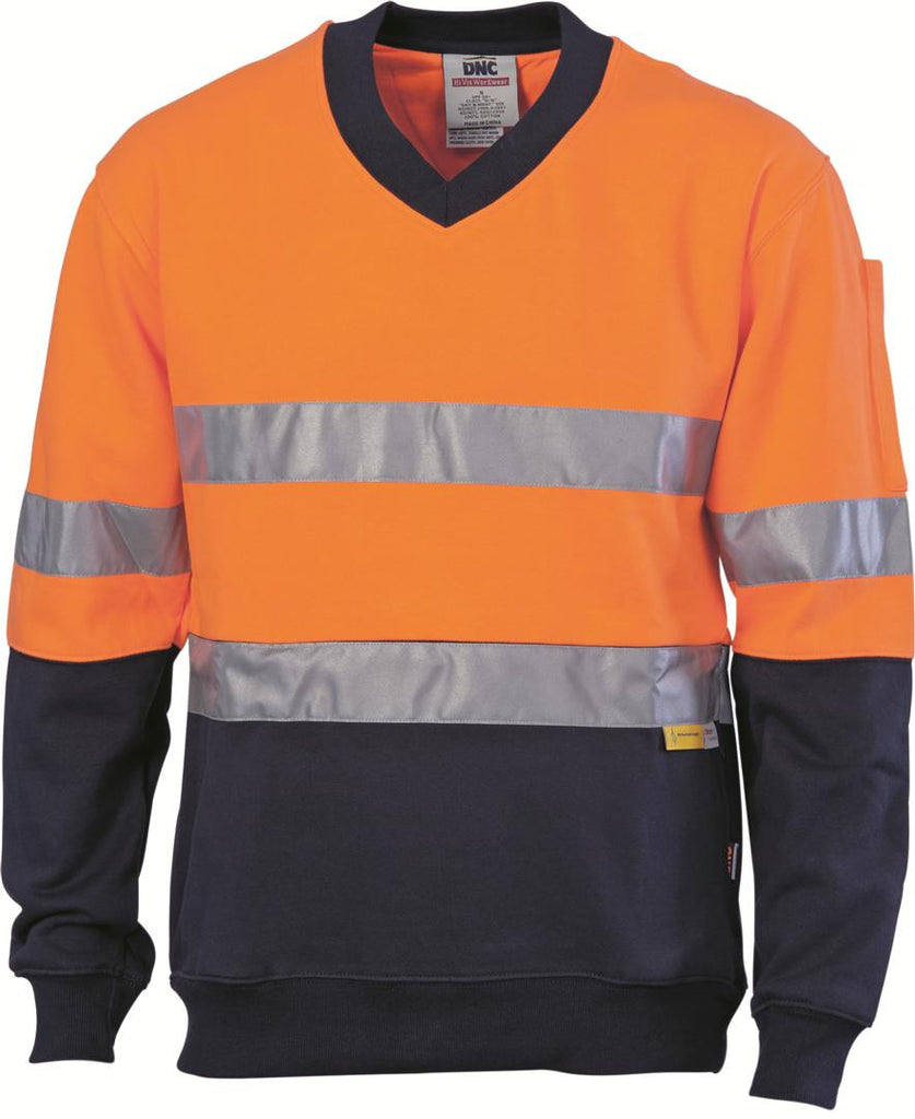 DNC HiVis Two Tone Cotton Fleecy Sweat Shirt, V-Neck with 3M R/T (3924)