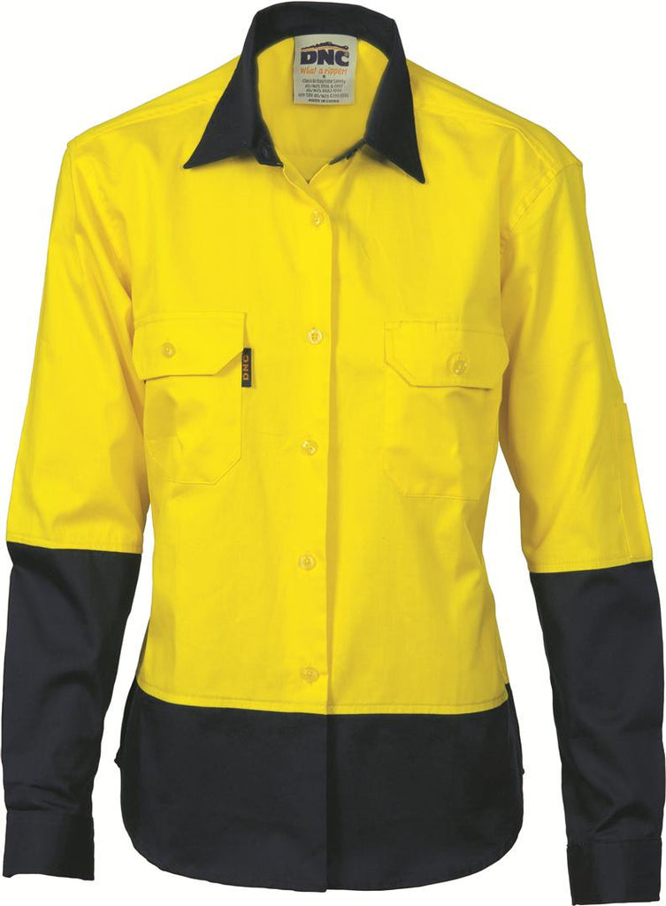 DNC Ladies HiVis Two Tone Cotton L/S Drill Shirt (3932)