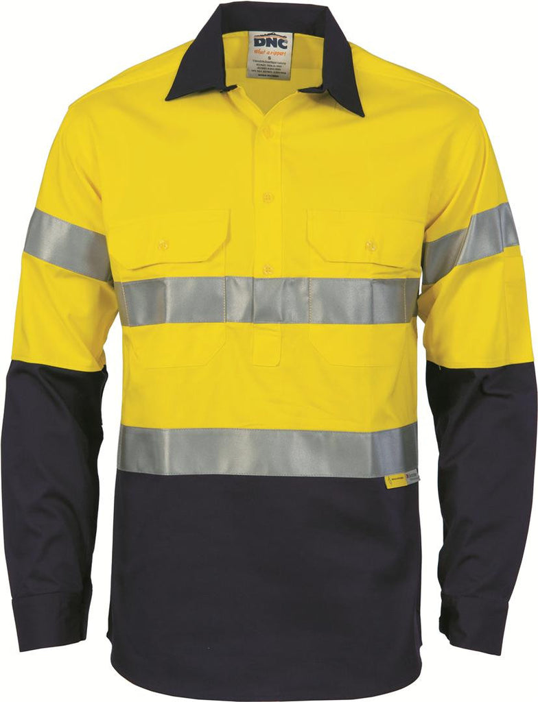 DNC HiVis Cool-Breeze Close Front L/S Cotton Shirt with 3M R/T (3949)