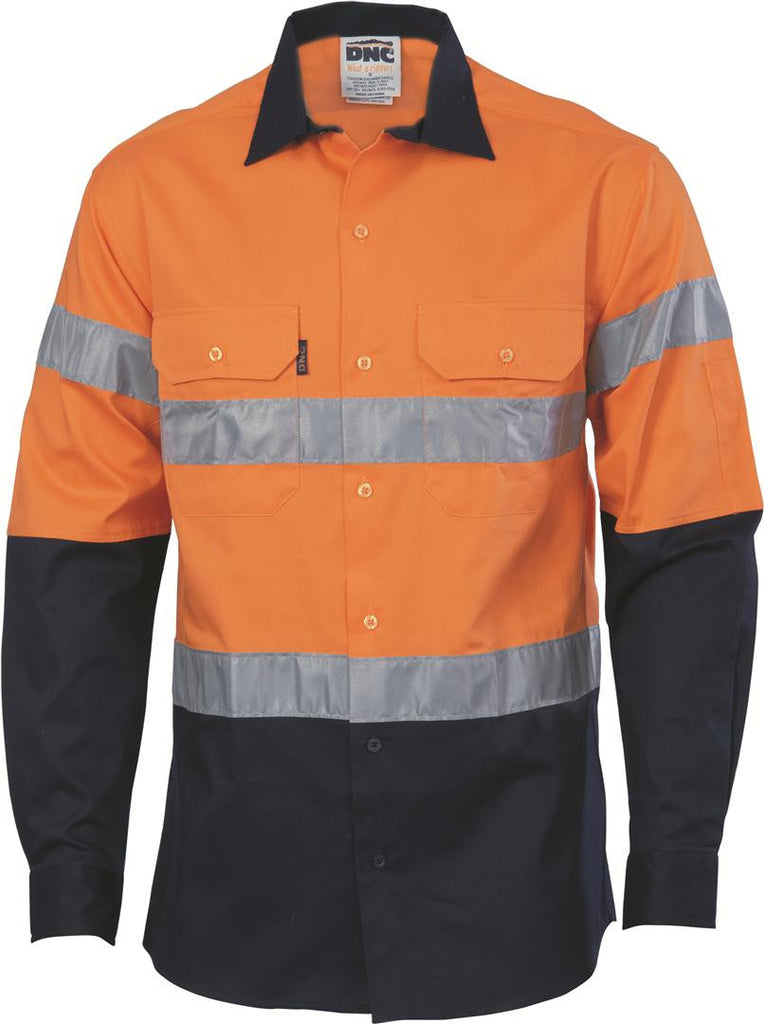 DNC HiVis D/N 2 Tone Drill Shirt with Reflective Tape, Long Sleeve (3982)