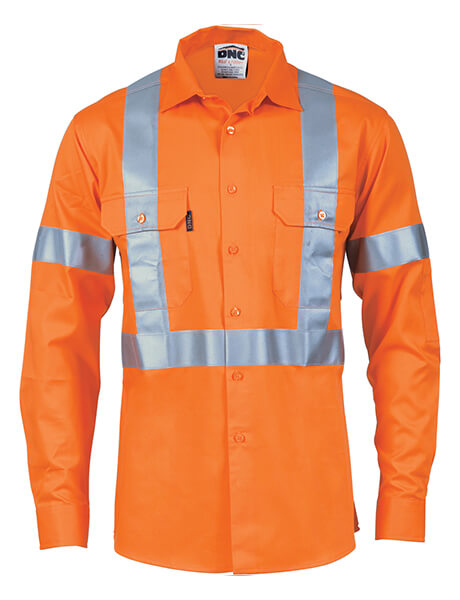 DNC HiVis D/N Cotton Shirt with Cross Back Generic R/Tape-long sleeve (3989)