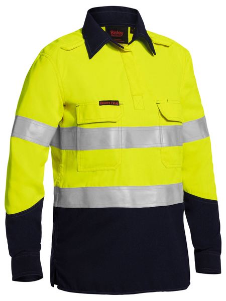 Bisley Womens Tencate Tecasafe Plus Taped Two Tone Hi Vis Fr Closed Front Shirt With Concealed Front Placket- Long Sleeve (BLC8075T)