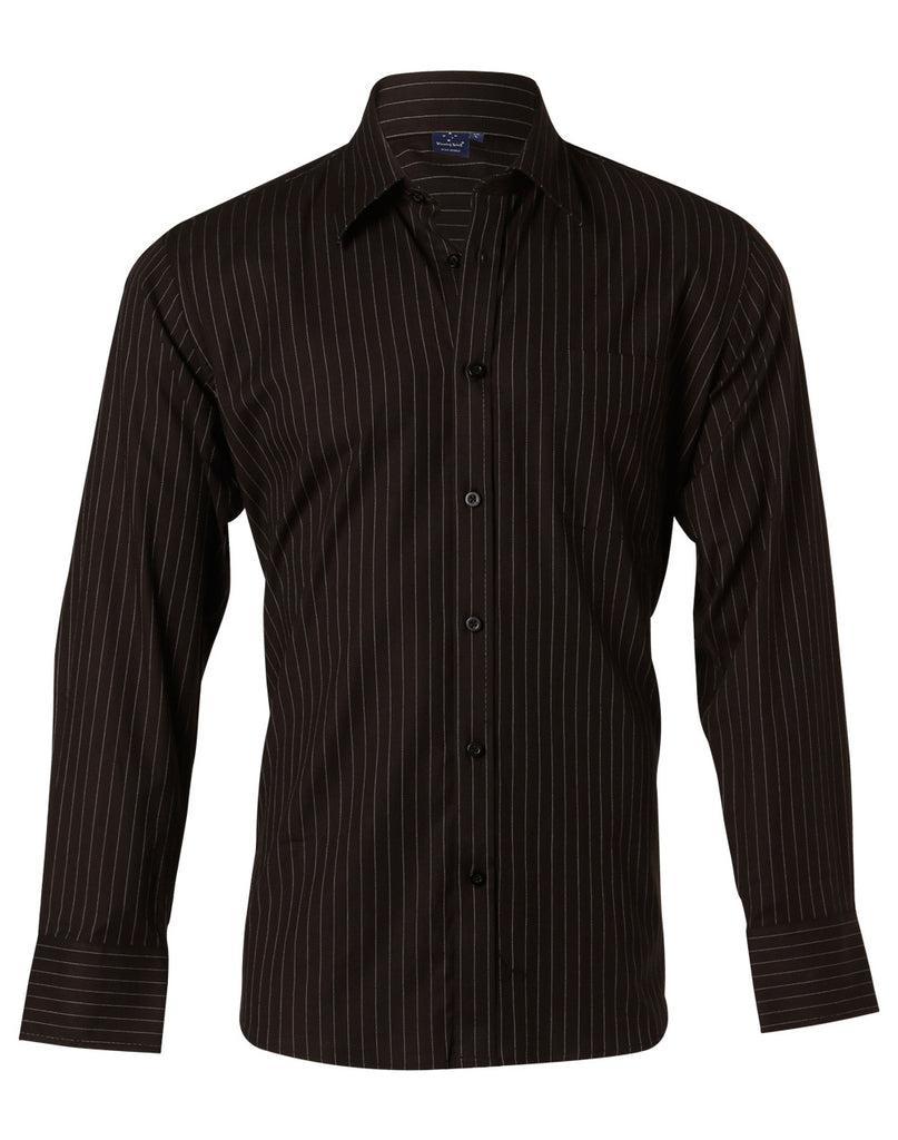 Winning Spirit Men's Herringbone Pin Stripe Long Sleeve Shirt (BS17)