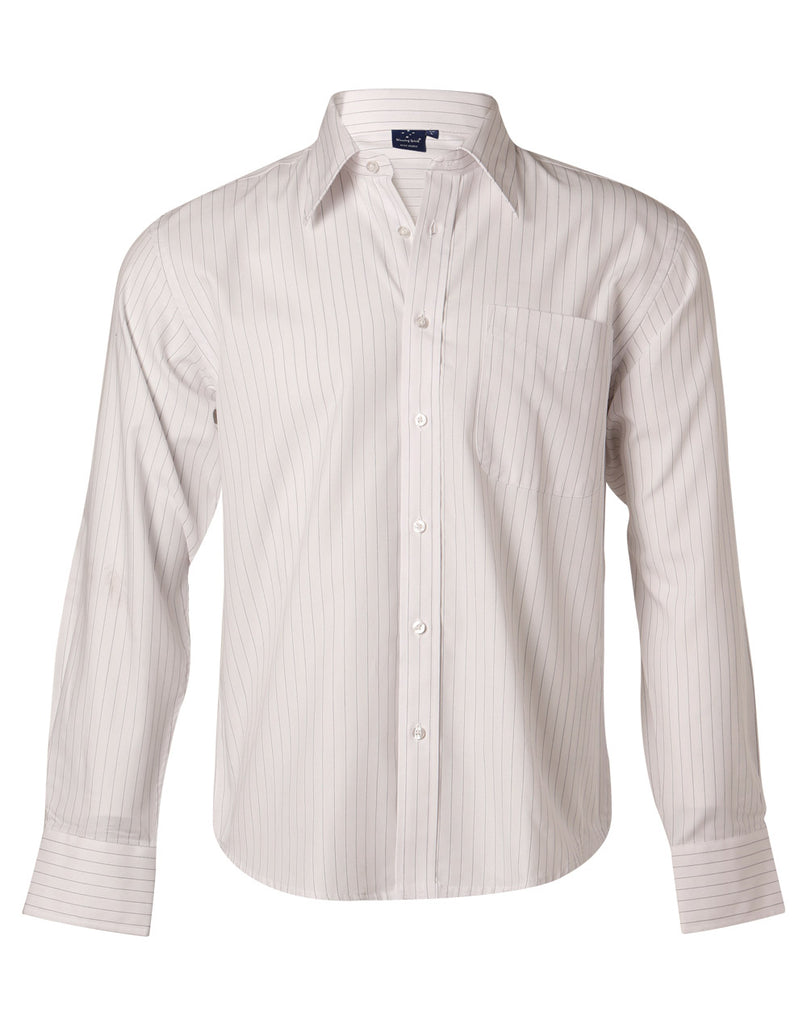 Winning Spirit Men's Herringbone Pin Stripe Long Sleeve Shirt (BS17)