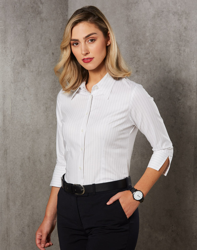 Winning Spirit Women's Pin Stripe 3/4 Sleeve Shirt (BS18)