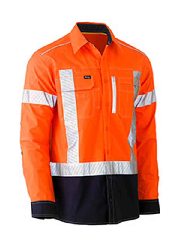 Bisley Flex Move Tone HI Vis Stretch Utility Shirt-Long Sleeve