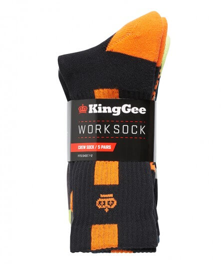 King Gee Men's Crew Cotton Work Sock - 5 Pack (K09035)