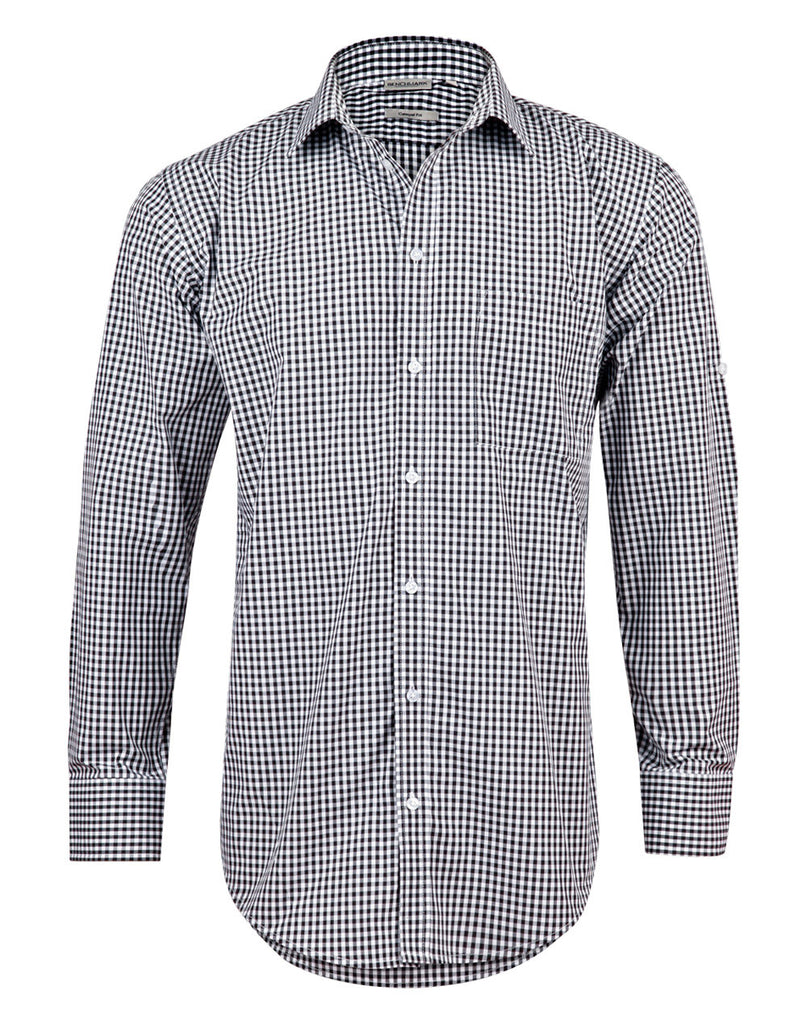 Winning Spirit Men’s Gingham Check Long Sleeve Shirt with Roll-up Tab Sleeve (M7300L)