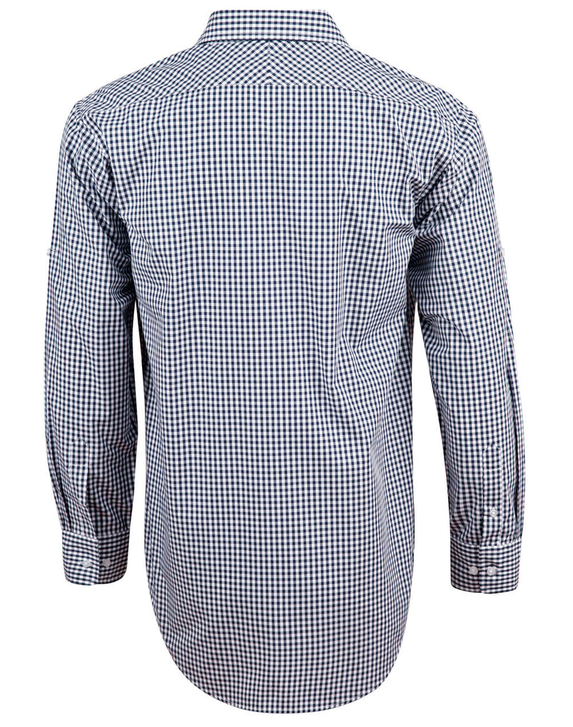 Winning Spirit Men’s Gingham Check Long Sleeve Shirt with Roll-up Tab Sleeve (M7300L)