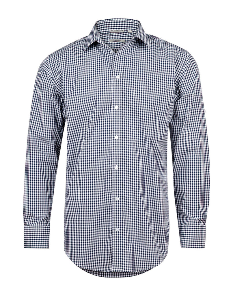 Winning Spirit Men’s Gingham Check Long Sleeve Shirt with Roll-up Tab Sleeve (M7300L)