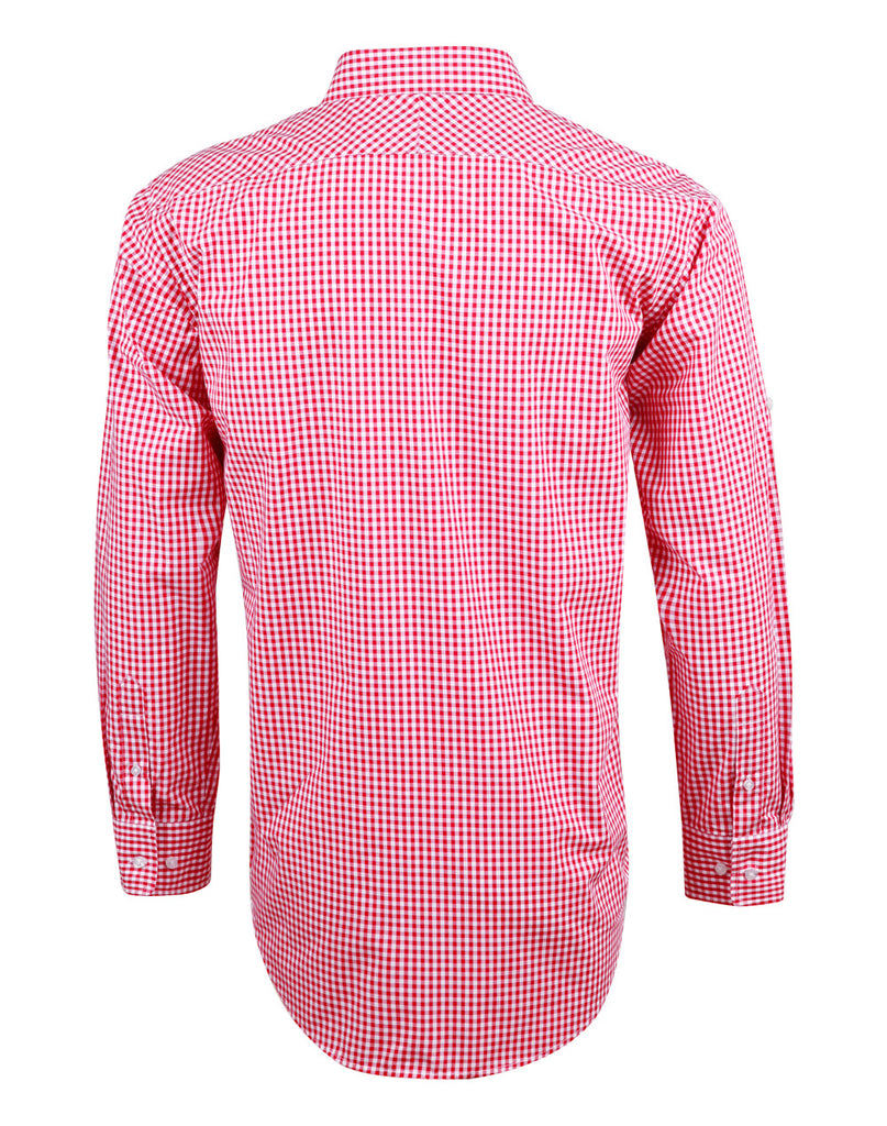 Winning Spirit Men’s Gingham Check Long Sleeve Shirt with Roll-up Tab Sleeve (M7300L)