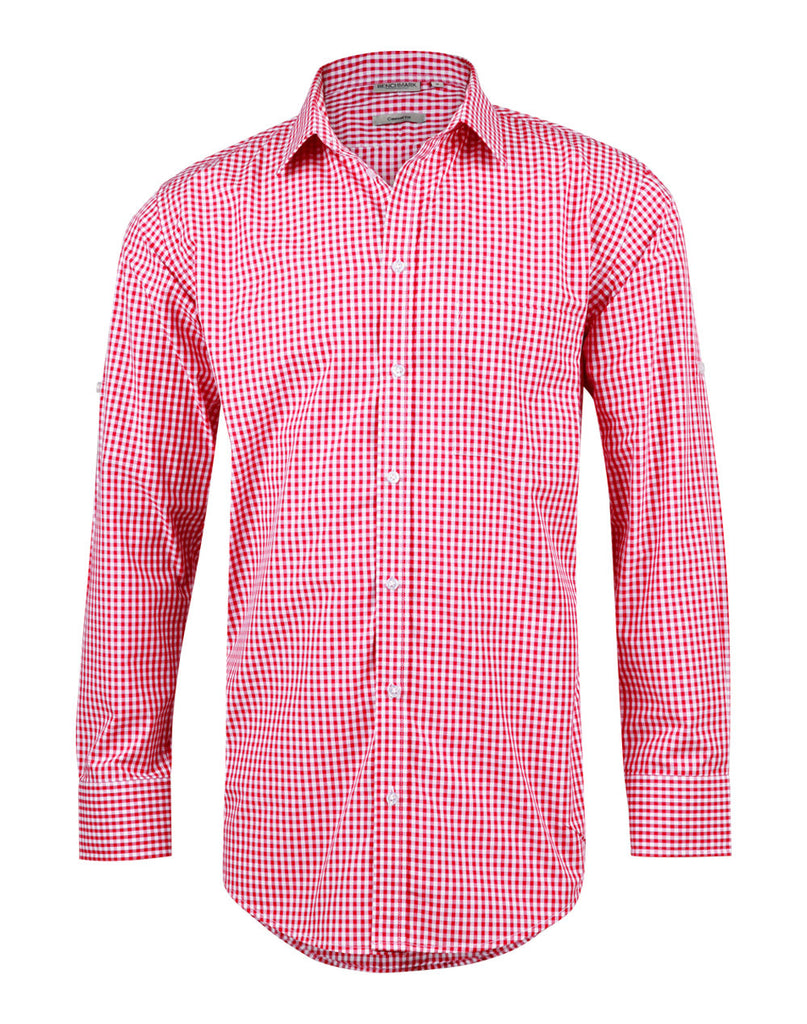 Winning Spirit Men’s Gingham Check Long Sleeve Shirt with Roll-up Tab Sleeve (M7300L)